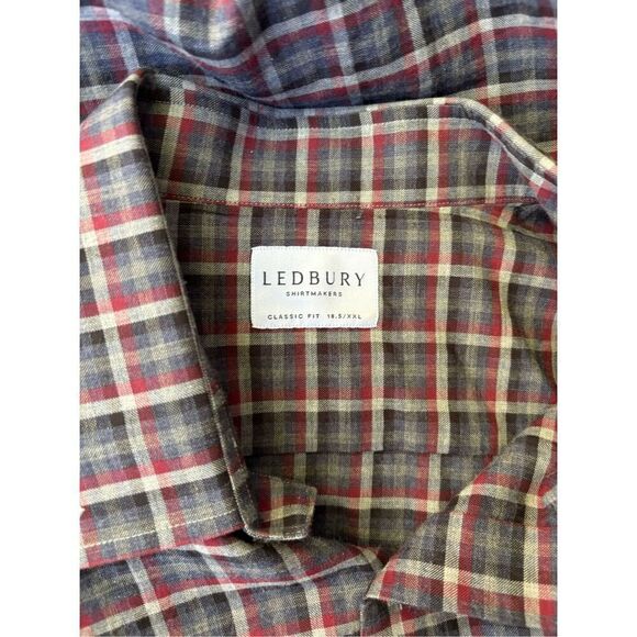 Ledbury Men’s Red Gray Plaid Long Sleeve Classic Fit Button-Down Shirt Size 2XL - Picture 5 of 6